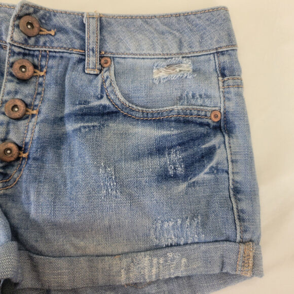 Forever‎ 21 Denim Shorts Juniors 25 Blue Jean Mid Rise Womens Button Fly W27 - Picture 11 of 15